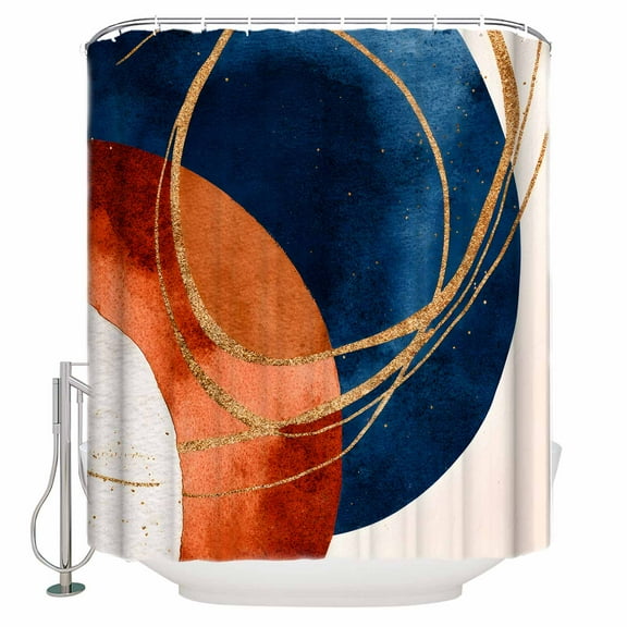 54x78 Inch Shower Curtain Decorative Navy Blue Burnt Orange Bathtub Bath Curtains Fabric Waterproof Bathroom Decor Boho Art Modern Geometric Small Stall Shower Curtain Set with 12 Hooks