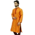 thumbnail image 4 of Atasi Men's Long Kurta Orange Dupion Ethnic Bollywood Style Shirt-Small, 4 of 7