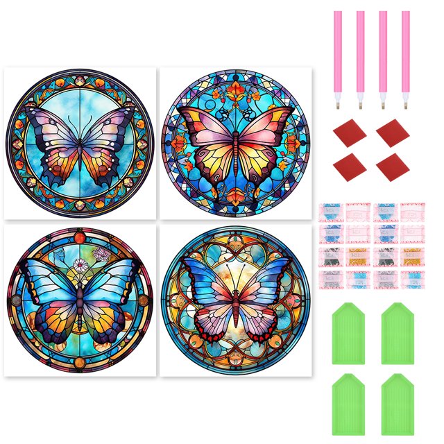 4 Uds 5D DIY Taladro Mariposa Mancha Vidrio Kit 30x30cm