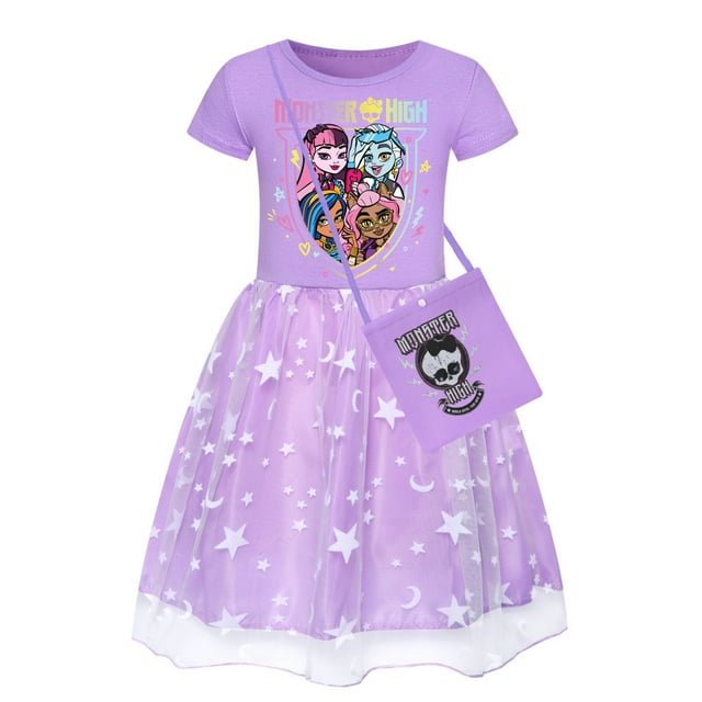 Girls Monster High Short Sleeve Rainbow Princess Dress Birthday Party Dress