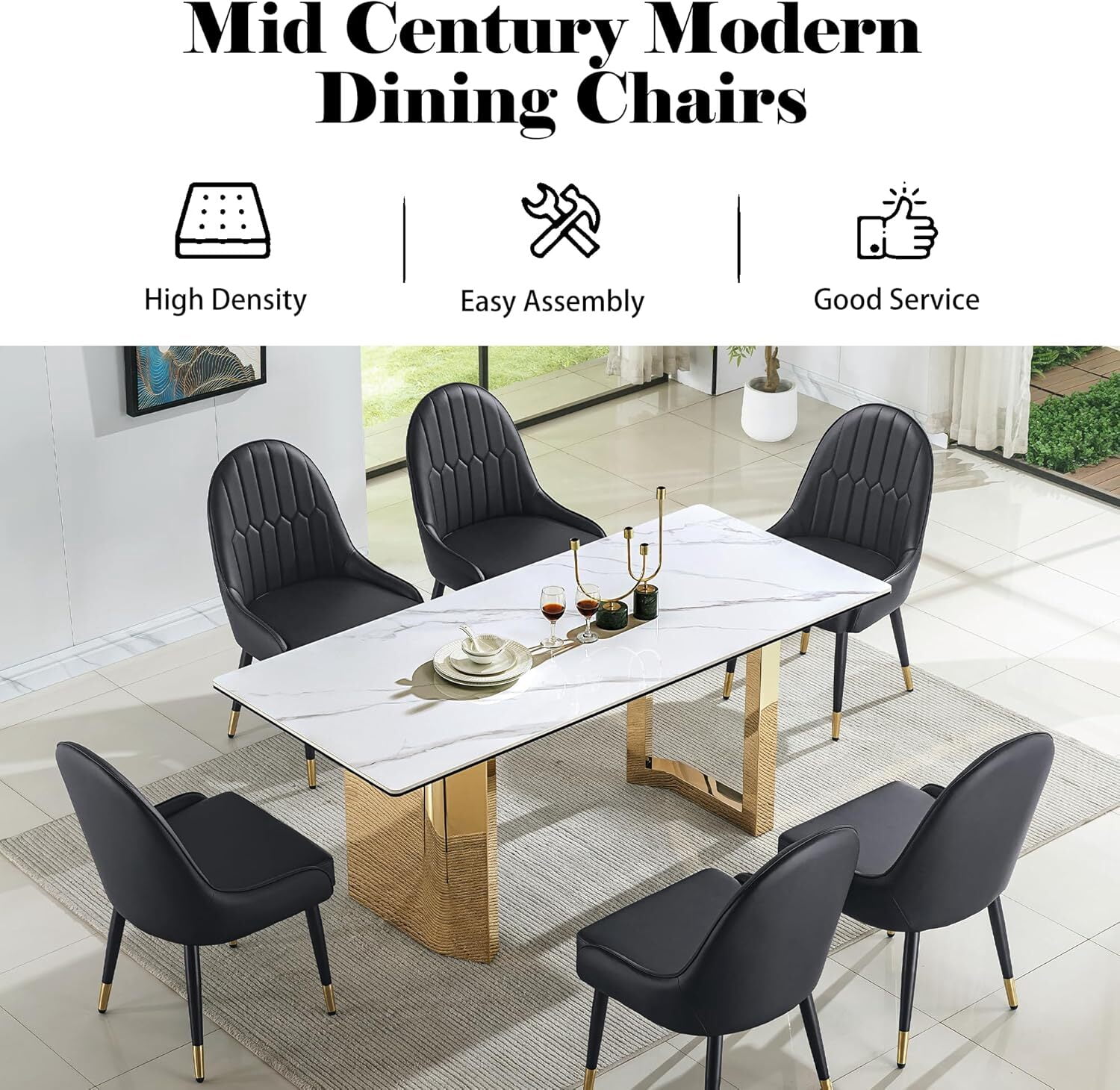 2-Piece Dining Chairs Set, Black PU Faux Leather Upholstery with Metal Frame, Modern Design for Kitchen, Living Room, Office