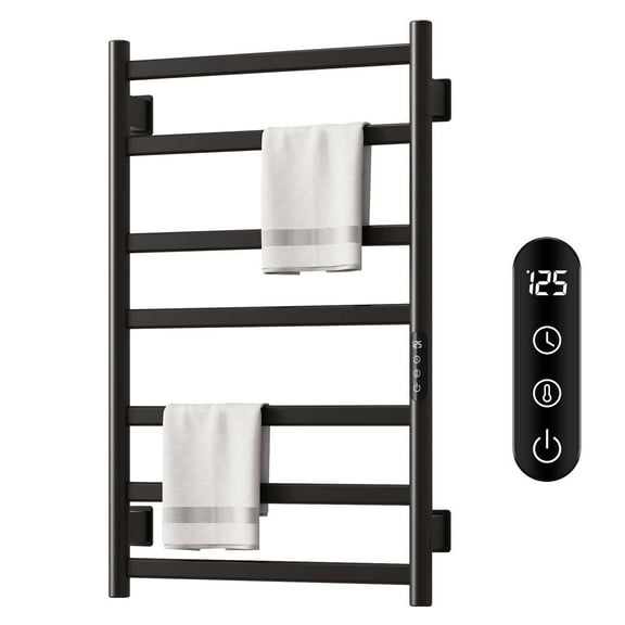 SIOYIE Towel Warmer Bathroom Wall Mounted 6 Bars Electric Towel Drying, 150 W 500 × 800 MM Heated Towel Rack with Intelligent Touch Screen Timer And Temperature Control Black Right