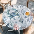 thumbnail image 2 of Ocean Crab Round Tablecloth, Fitted Table Cover with Elastic for 45"-54" Round Tables, Summer Coastal Coral Flower Shells Table Cloth Outdoor Indoor Dinning Party Waterproof Tablecloths, 2 of 7