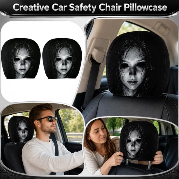 2 Pack, Scary Halloween Decorations 11 Inch Car Headrest Pillow, Spooky Gothic Halloween Decor for Car Interior, Creepy Halloween Ghost Decor for Halloween Party, Black