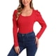 thumbnail image 1 of INSPIRAR CHIC Blusa de Manga Abullonada para Mujer con Cuello Cuadrado, Blusa Básica de Punto de Manga Larga S Roja, 1 of 5