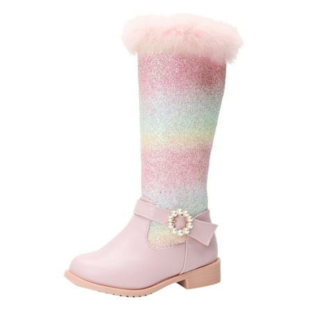

Splozh Girls Cowgirl Boots Mid Calf Square Toe Glitter Toddler Western Cowboy Boot Little Kid Big Kid Riding Shoes Pink 11