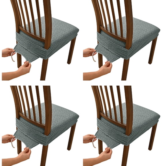 Pack of 4 Stretch Soft Removable Washable Seat Cover Striped Pattern Chair Slipcover for Dining Chairs Seat Protectors