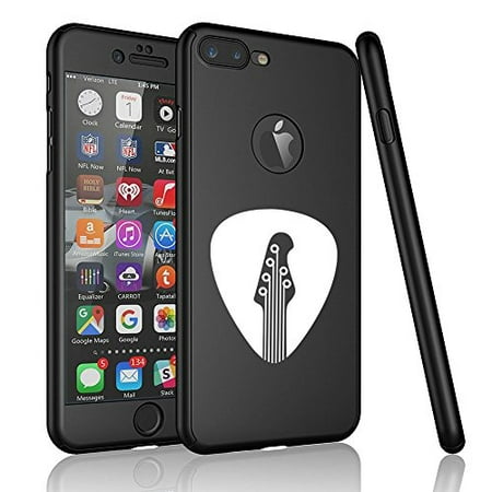 For Apple iPhone 360° Full Body Thin Slim Hard Case Cover + Tempered Glass Screen Protector Guitar Pick (Black For iPhone