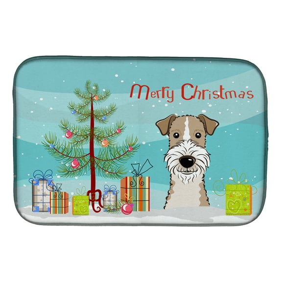 Christmas Tree and Wire Haired Fox Terrier Dish Drying Mat