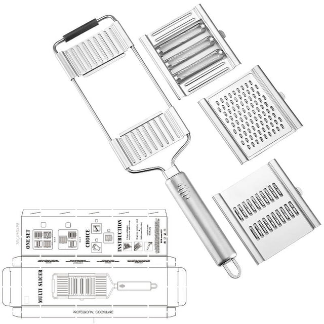 Rallador de acero inoxidable cinco en uno multifunción transfronterizo con cuchilla extraíble Juego de 3 piezas de rallador de acero inoxidable +