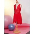 thumbnail image 4 of Sholeno Kids Girls Shiny Rhinestone Sleeveless Ballet Lyrical Skating Dance Leotard Dress Irregular Red 12, 4 of 7