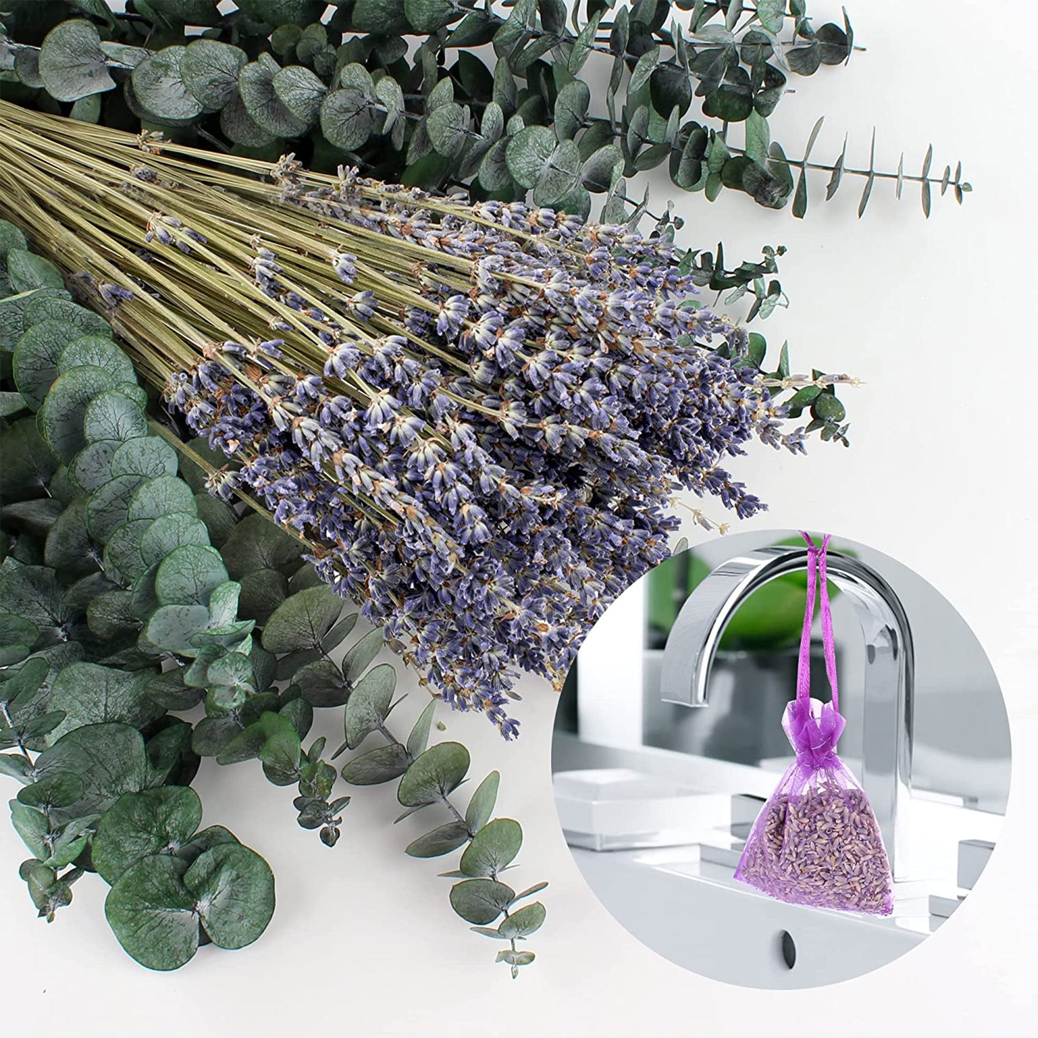 AMI PARTS 120Pcs Dried Preserved Eucalyptus Stems and Lavender Flowers Bundles for Shower