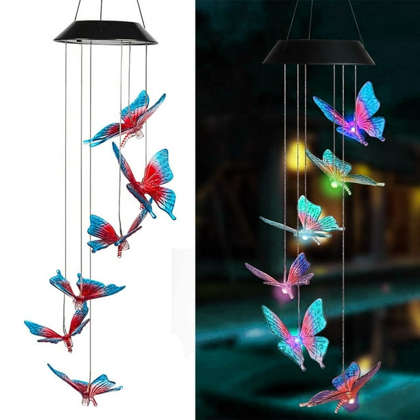 Solar Energy Powered Wind Chime Lamp Colorchanging Butterfly Outdoor