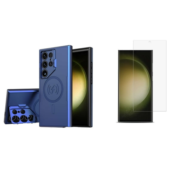 Bolt Alloy Series Cover Case with Tempered Glass Screen Protector for Samsung Galaxy S24 Ultra - Electric Blue