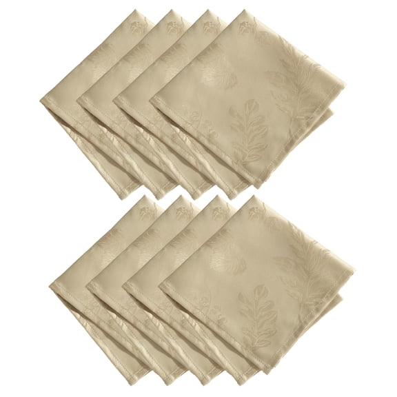 Elrene Home Fashions Elegant Woven Leaves Jacquard Damask Napkin, Set of 8, Taupe, 17" x 17"