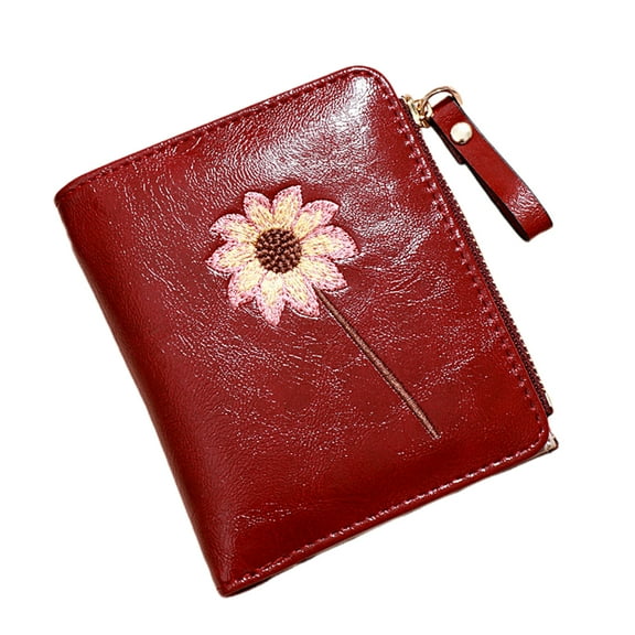 Masteelf Flower Pattern Bifold Purse Female Short Multiposition Bag Zipper PU Lady Coin Purse Wallet ( )