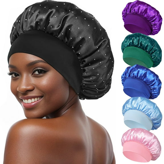 Dalrosia Women's Satin Rhinestone Sleeping Hat Night Sleep Cap Hair Care Salon Makeup Muslim Hijab Head Cover Bonnet Hat