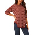 thumbnail image 2 of INSPIRE CHIC Women's Casual Long Sleeve Back Split Striped Curved Hem Knit Pullover Sweater M Red, 2 of 6