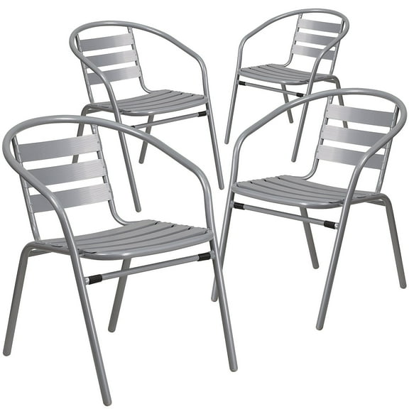 XYTREW Commercial Outdoor Patio Chairs – Set of 4 Silver Stackable Metal Dining Chairs for Restaurant, Café, Garden, Bistro, Indoor & Outdoor Use
