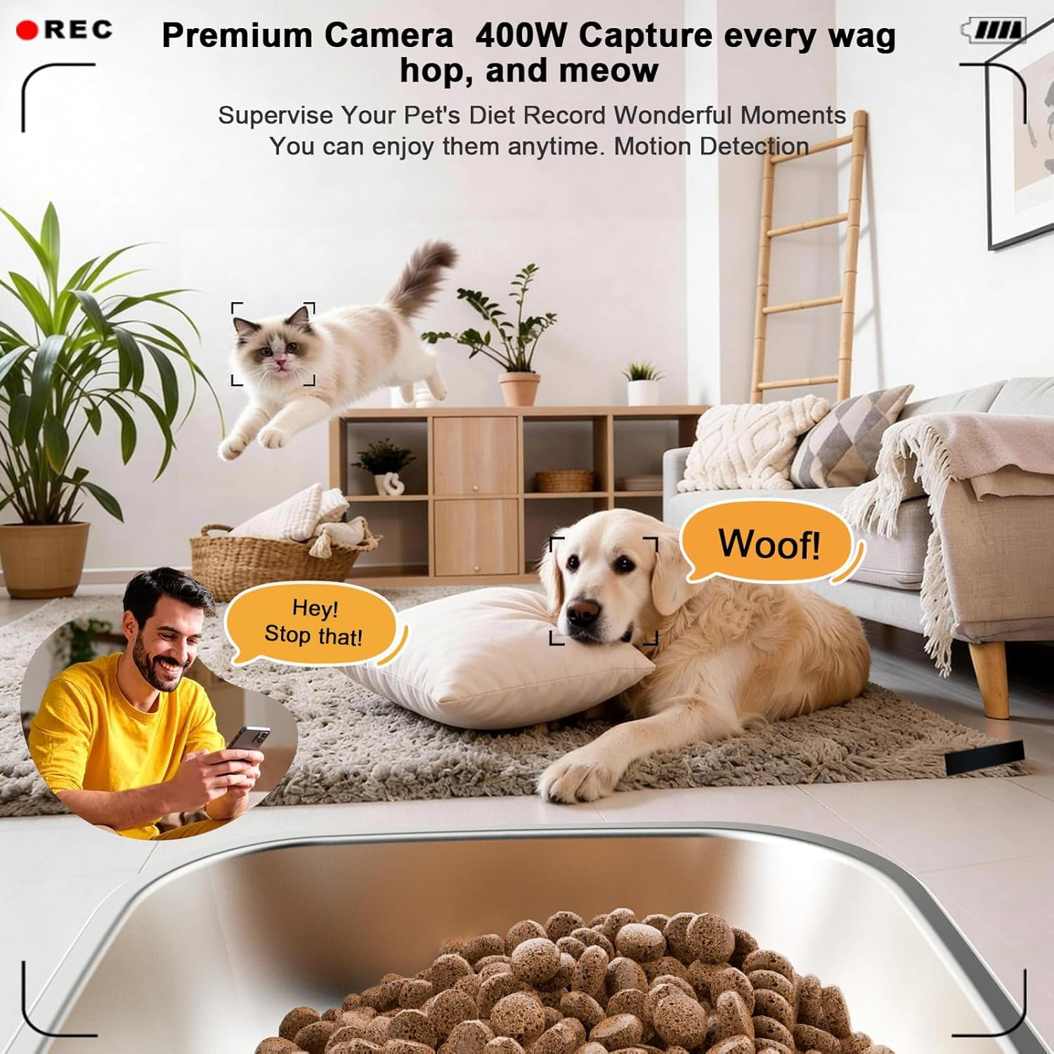 Automatic Cat Feeder with WiFi App Control, 5L Timed Dog Food Dispenser w 2-Way Audio for Multiple Pets