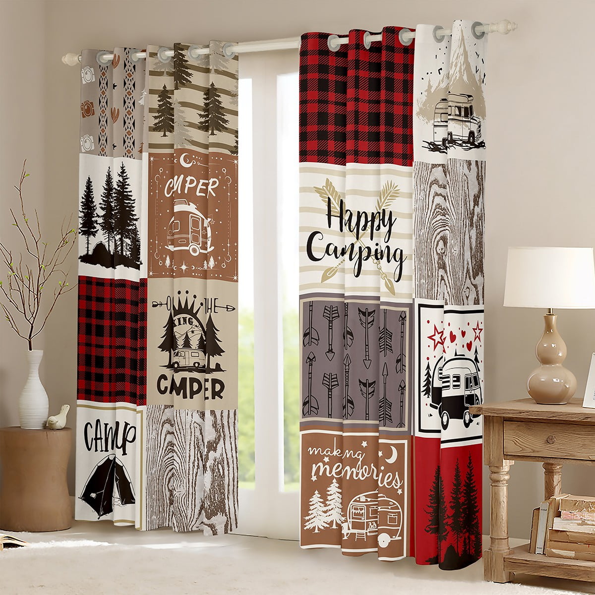 Happy Camping 30%-50% Blackout Curtains,Blue Watercolor Camper Curtains & Drapes (38Wx45L