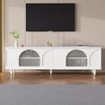 thumbnail image 3 of Atumon Living Room TV Stand, TV Console with 4 Arch Fluted Glass Doors, Modern Entertainment Center, Wood TV Cabinet, TV Stand Furniture for Living Room Bedroom, 69.6"L x 15.7"W x 21.8"H, White, 3 of 10