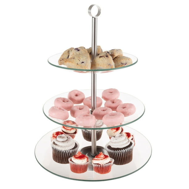 Classic Cuisine 11.50 in Round Stainless Stee/Glass 3-Tier Tiered ...