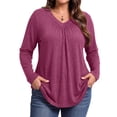 thumbnail image 2 of WellSize Womens Plus Size Tops Casual Pleated V Neck Fall Blouse Tunic Long Sleeve Shirts, 2 of 7