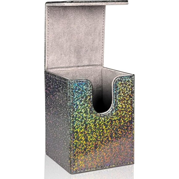ERDS-Sparkly Card Deck Box Holds 100+ Single Sleeved Cards,Leather Card Storage Case,MTG Commander Deck Box with 2 Dividers fit TCG CCG Magic Cards Vertical(Sparkly Black Point)