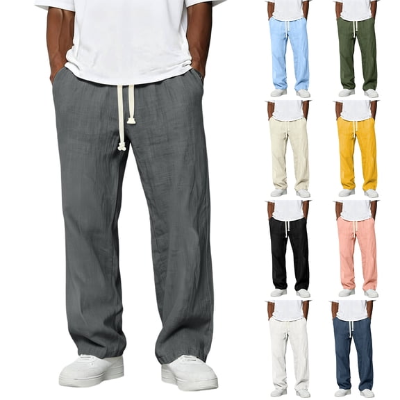 Resicozy Mens Casual Linen Pants Elastic Drawstring Waist Summer Trousers Loose Fit Lightweight Beach Lounge Pants with Pockets Red XL