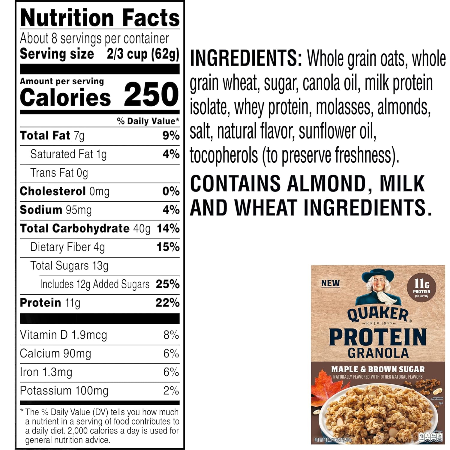 Quaker Protein Granola Maple Brown Sugar, 18 oz Boxes (2 Pack)