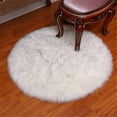 thumbnail image 3 of Ghouse Round White With Grey Tips Area Rug 6 feet, Thick and Fluffy Faux Sheepskin Machine Washable Circle Plush Carpet, Faux Sheepskin Rug for Living Room, Bedroom, Kids Room, 3 of 6