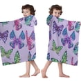 thumbnail image 4 of Purple Butterfly Colorful Pattern Hooded Bath Towel，50"x30" for Ages 3 To 12 Kids, Quick Dry Lightweight Soft Microfiber Hood Beach Towel Cover Up for Kids, 4 of 7