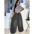 thumbnail image 5 of Women'S Baggy Jeans Cropped Elastic Waist Denim Pants Loose Trousers with Pockets Gray XXXL, 5 of 7