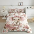 thumbnail image 2 of Feelyou Ribbon Elephant Queen Comforter Set, Vintage Pink Floral Bedding Sets, Kawaii Cartoon Bedding Comforter Set, Super Cozy Room Decor, 3pcs, 2 of 8