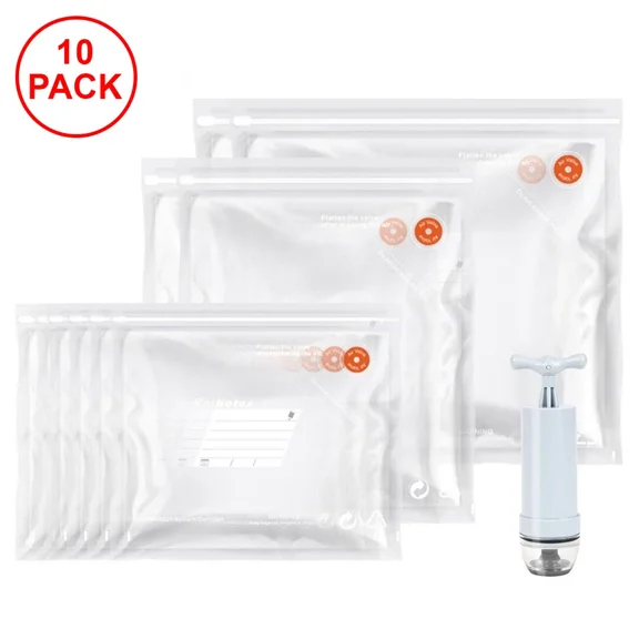 10 Pack Food Vacuum Sealer Bags With Hand Pump Bpa-Free Fits Foodsaver Sous Vide