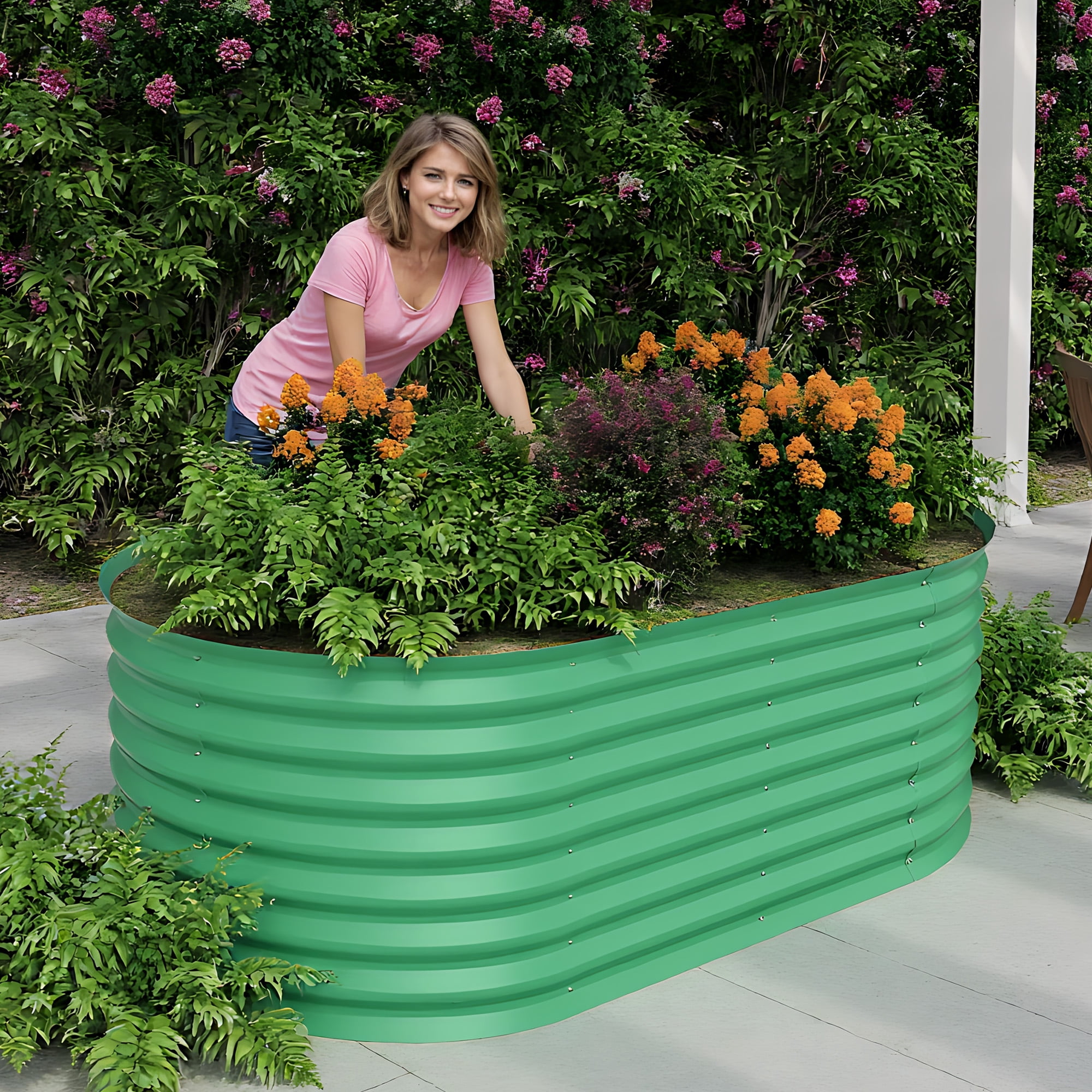 Heavy Duty Galvanized Raised Garden Bed, 8x4x2ft Green Rust-Resistant Metal Planter Box for Flowers Herbs Vegetables for Gardening