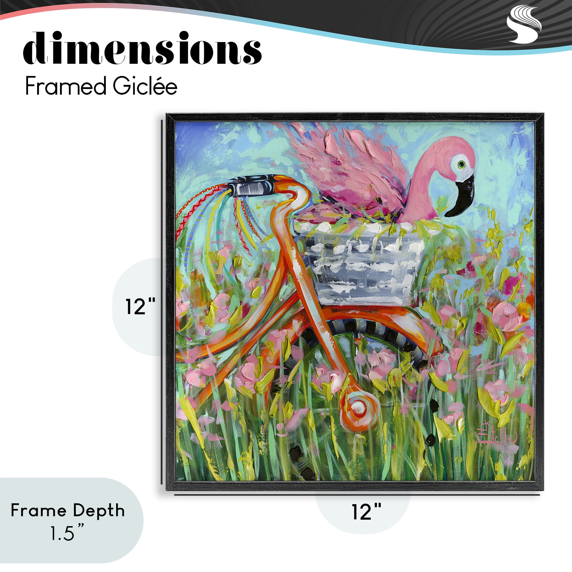 Stupell Industries Flamingo's Free Bicycle Ride Black Framed Giclee Art, design by Estelle Grengs