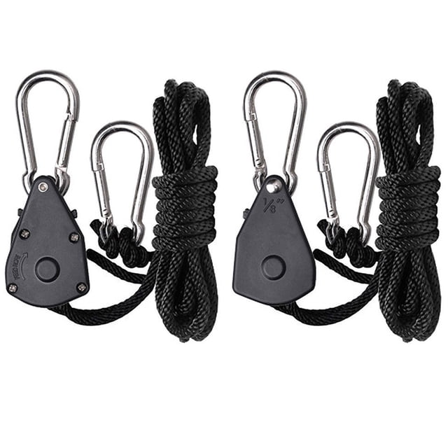 Hydro Crunch 106006 D940003500 Perchas De Trinquete Ajustables De 1/8"" Para Reflectores Hidropónicos Y Accesorios De Iluminación De Cultivo (Juego De 2 Soportes De 150 Libras) Negro