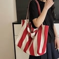 thumbnail image 2 of Women Shoulder Bag Women's Fashion Casual Striped Canvas Soft Versatile Casual Tote Large Capacity Shoulder Bag, 2 of 5