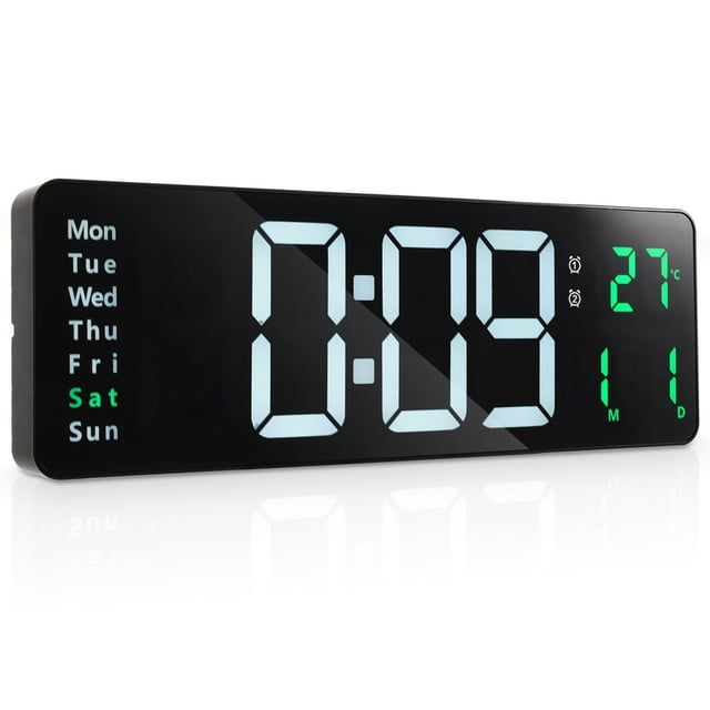 Reloj de pared digital con control remoto, reloj digital LED grande de 16 pulgadas con visualización de hora/fecha/semana/temperatura, reloj de pared con atenuación automática y 10 niveles de brillo p