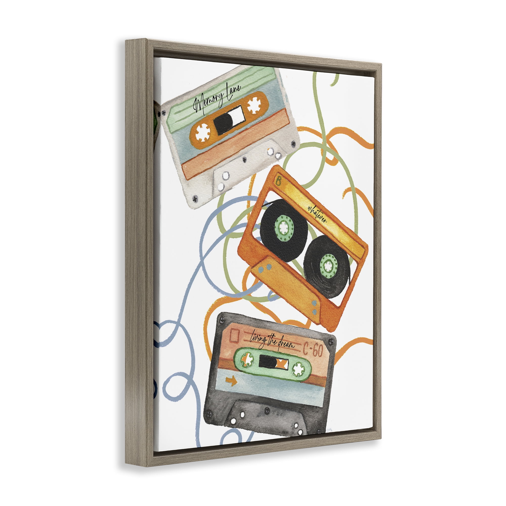 Stupell Industries Cassette Mix Tapes Trio Brown Framed Floater Canvas Wall Art, design by Elizabeth Medley