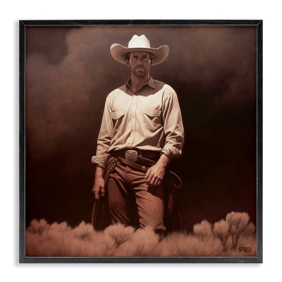 Stupell Industries Traditional Cowboy Standing in Nature Black Framed Giclee Art, 12 x 12, by RB