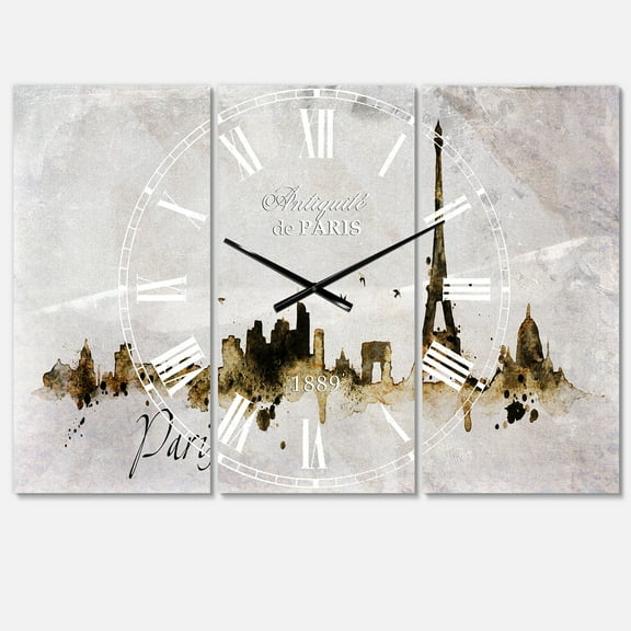 Designart 'Paris with Eiffel Silhouette' Mediterranean Wall Clock