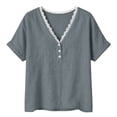 thumbnail image 3 of SROBPTY Womens T-Shirts Solid V Neck Short Sleeve Lace Loose Breathable Summer Tops for Casual Wear, 3 of 5