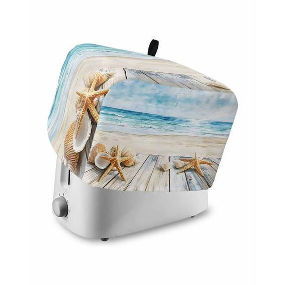 Fsddascl Summer Coastal Small Toaster Cover 2 Slice, Kitchen Appliance Covers, Watercolor Ocean Waves Seaside Starfish Toaster Oven Cover with Loop, Bread Machine Cover Polyester Dust Cover