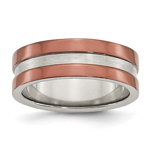 Stainless Steel 8mm Brown Band Ring Wedding