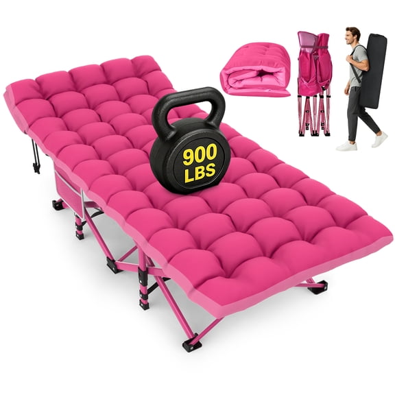 DKMOCO XXL Folding Camping Cot with Mattress & Carry Bag, 32" x 79" 900lbs Heavy Duty Portable Sleeping Cot Bed for Adults, Home Office Guest Outdoor Camping Travel, Pink Cot Pink Pad
