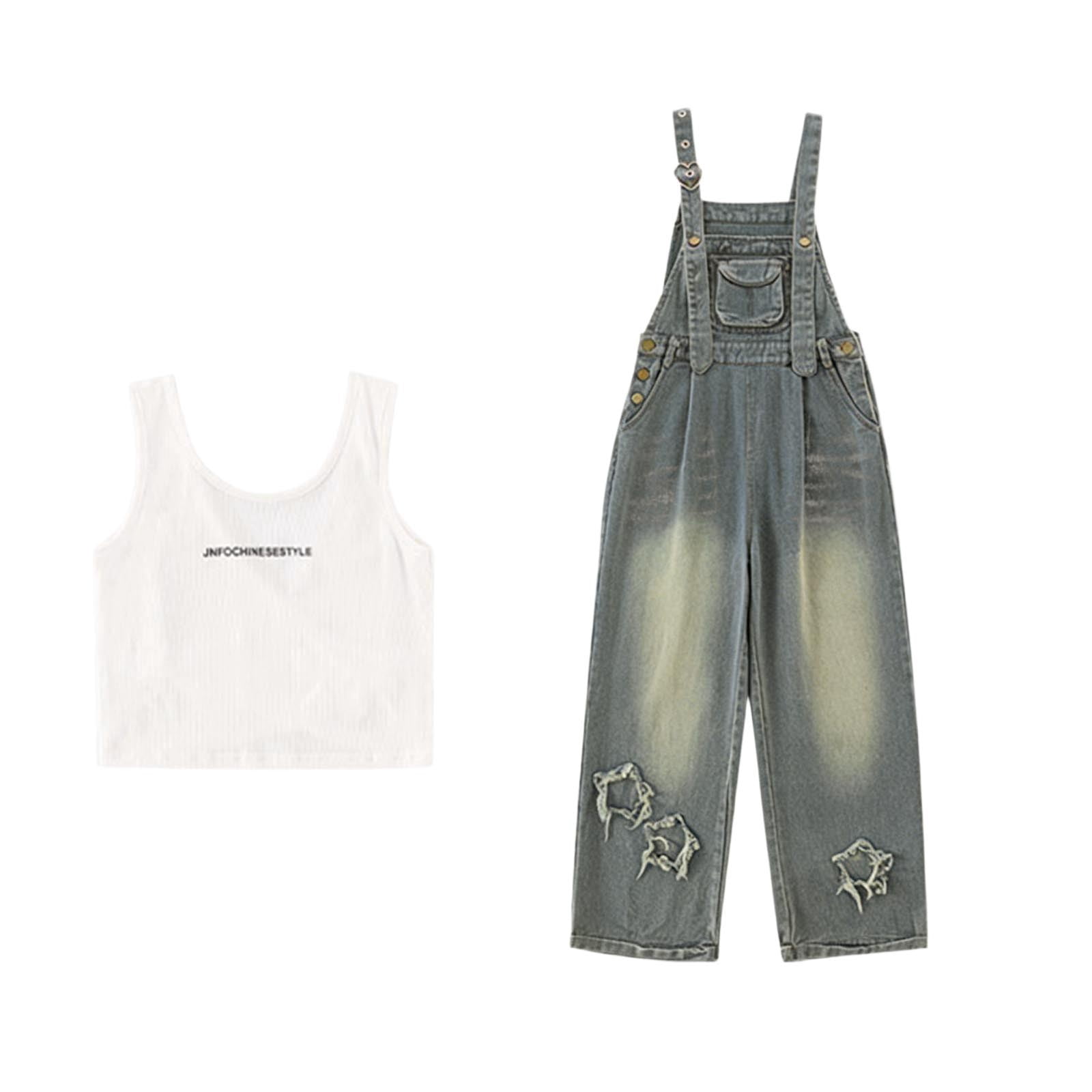 MEZZALL Bodysuits Stylish Denim Overalls Jumpsuit For Girls Fashion Fall Long Sleeve Romper One-Piece Square Collar Trendy Back To School Onesie