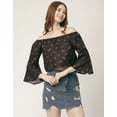 thumbnail image 4 of Moomaya Printed Off-Shoulder Top, WomenS Long Bell Sleeve Crop Top Blouse, 4 of 8